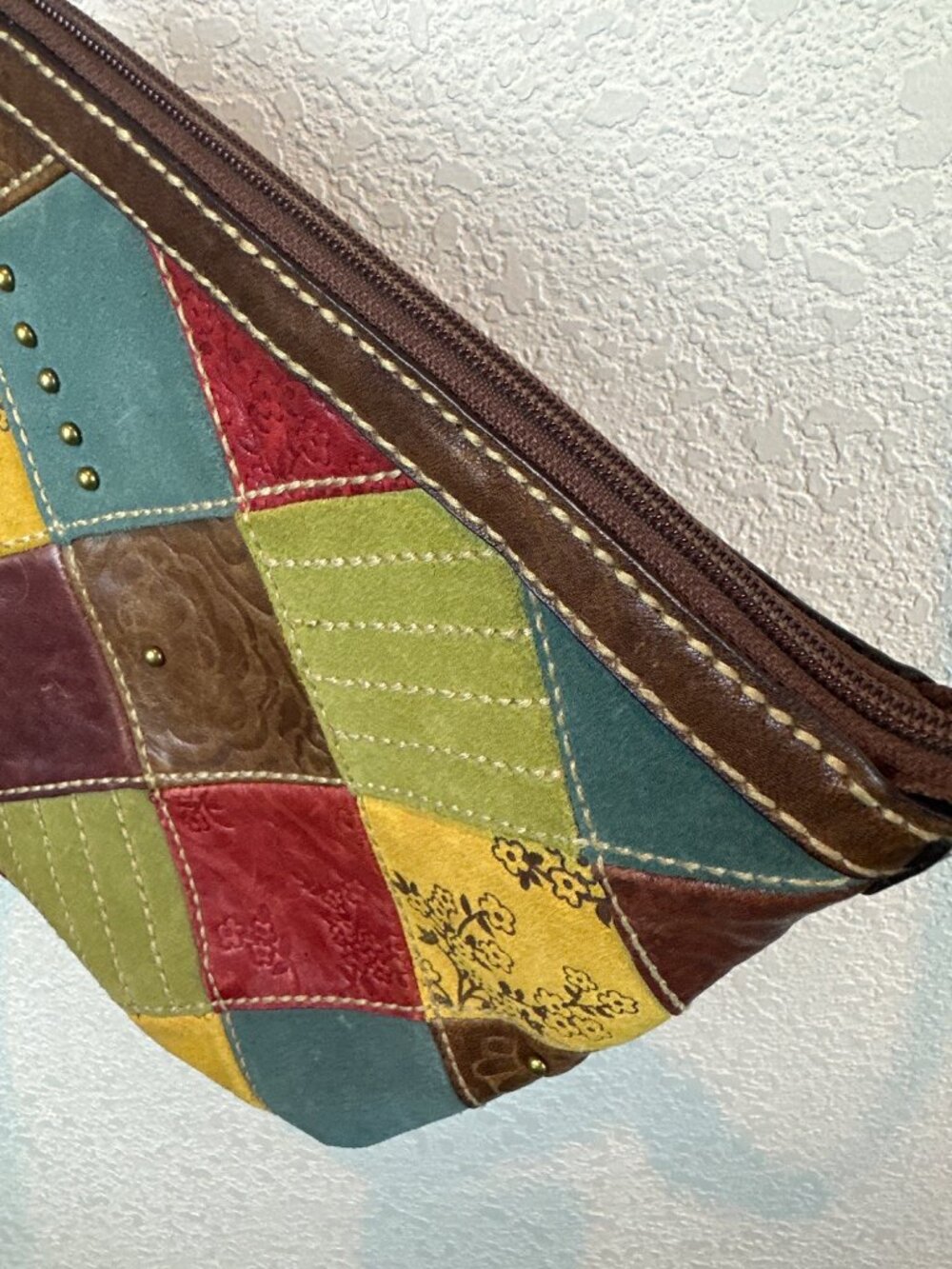 Fossil Patchwork Leather Crossbody Bag Boho Colorblock Shoulder Purse Y2K - Picture 5 of 13
